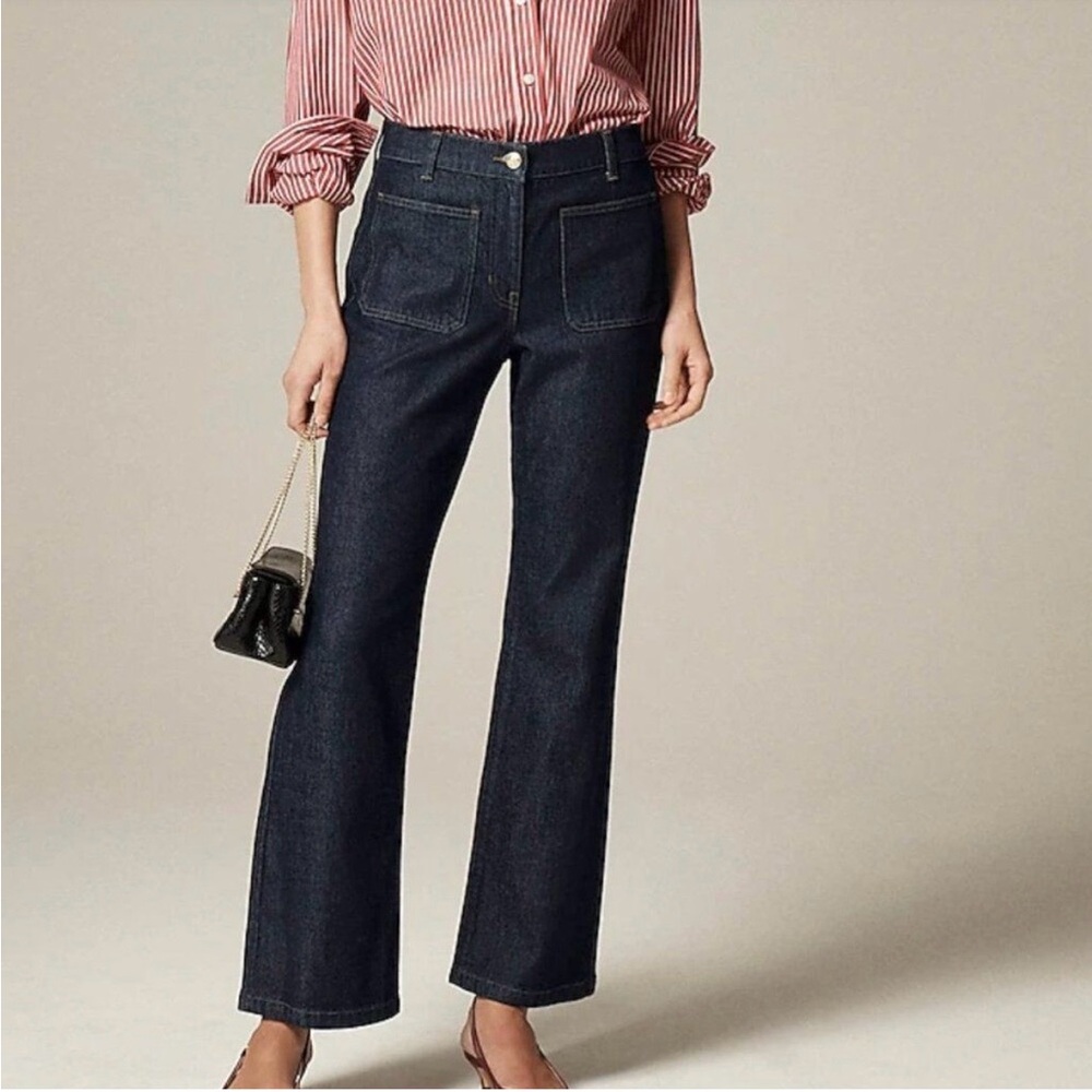 J Crew High-Rise Dark Blue Wide-Leg Jeans - Clean Pocket Detail size 28